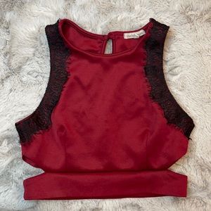 Black & Maroon Lace Crop Top